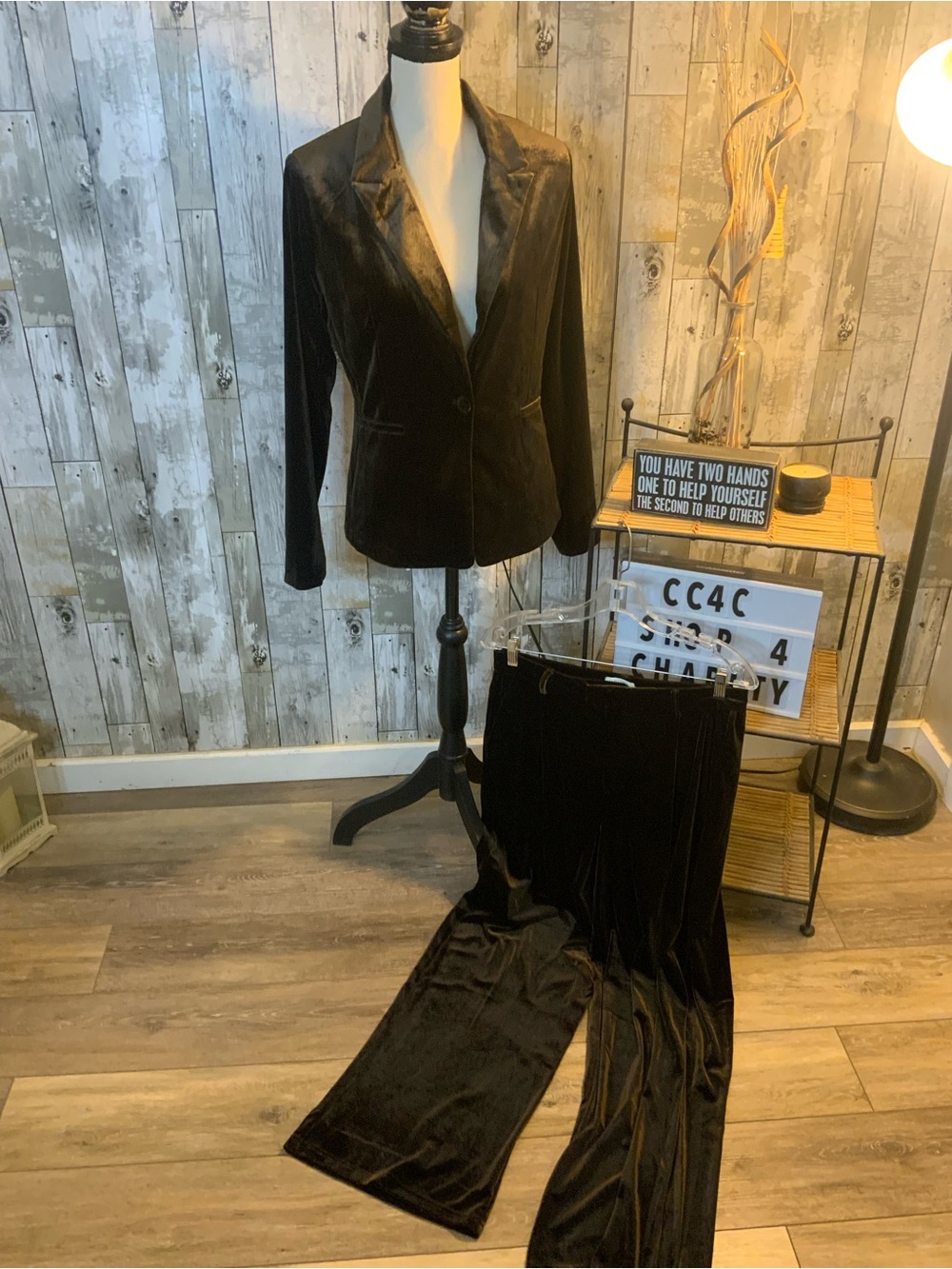 Molly Bracken Black Velvet Blazer & Wide-Leg Pants Set